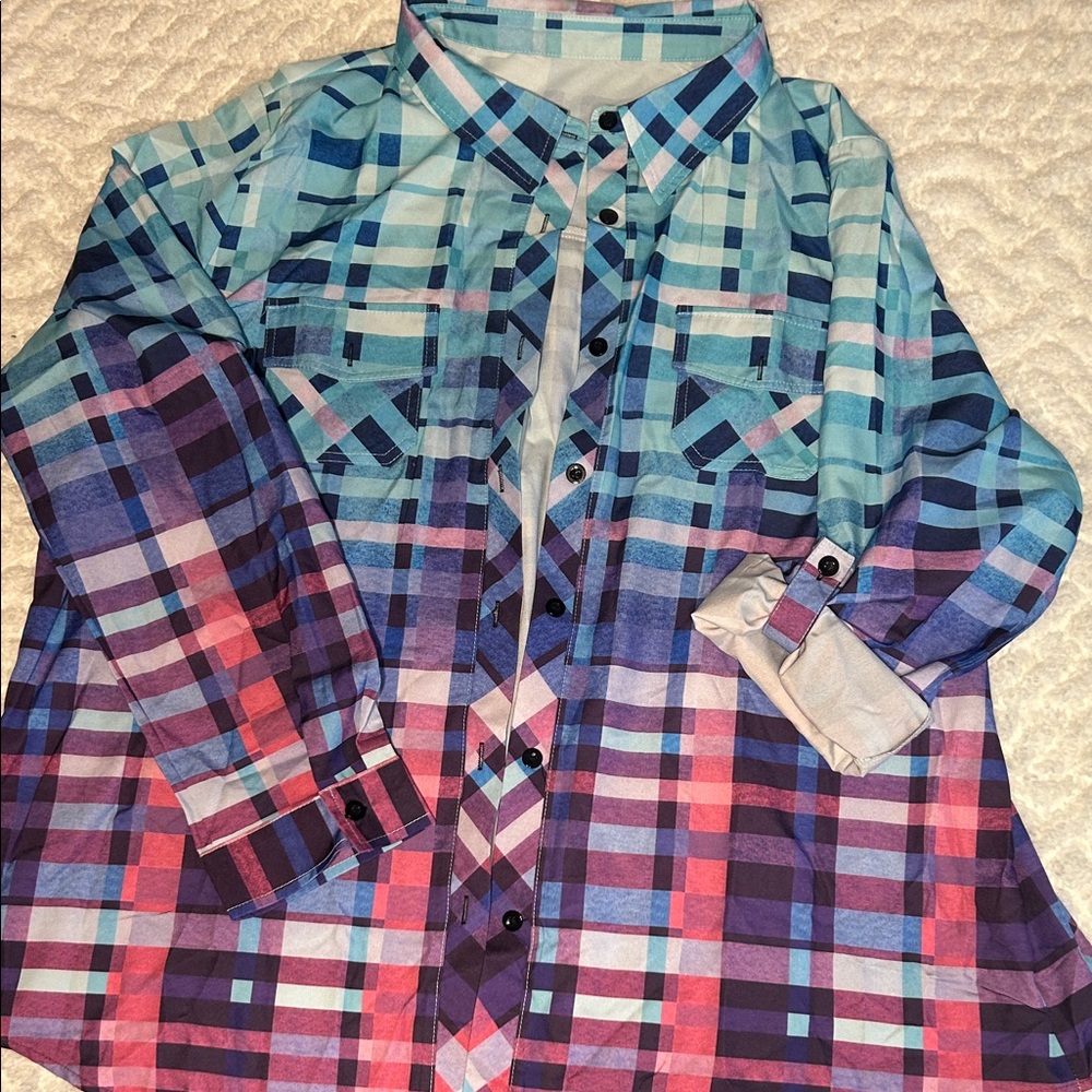 Colorful Plaid Button-Up Shirt